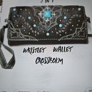 Black and Turquoise Women's Wristlet Wallet Crossbody